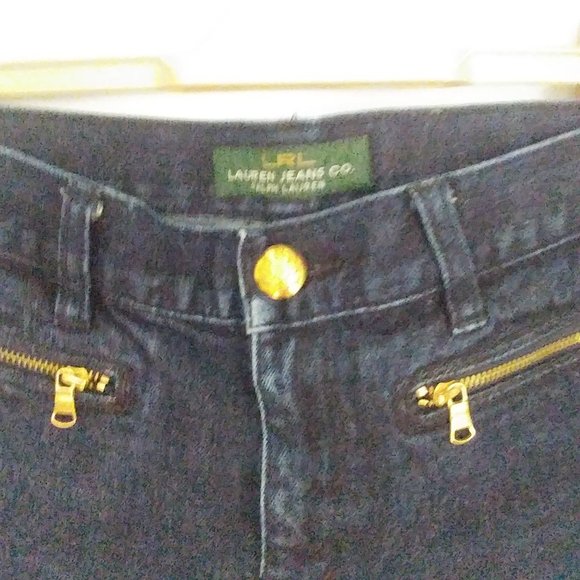 LRL RALPH LAUREN Women's Blue Jeans Zip Front Pockets Gold Accents Size 2 - Picture 1 of 6